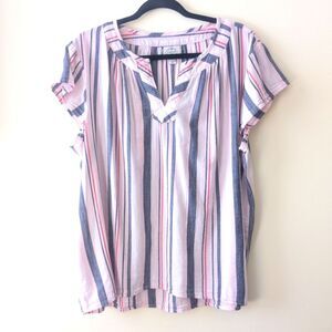 St. John's Bay Plus Women's Split Crew Neck Striped Short Sleeve Blouse PXXL